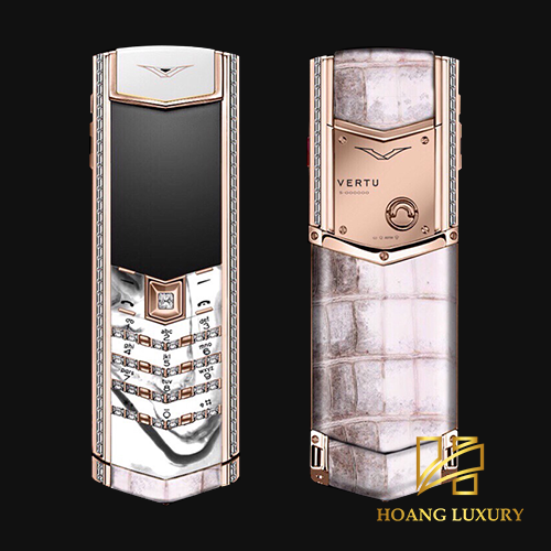 Vertu Signature S Rose Gold Pave Diamonds Albino Alligator - Hoàng Luxury